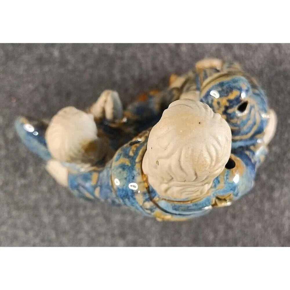 Holy Family Nativity Scene Ceramic Tealight Cand Holder Blue and Gold